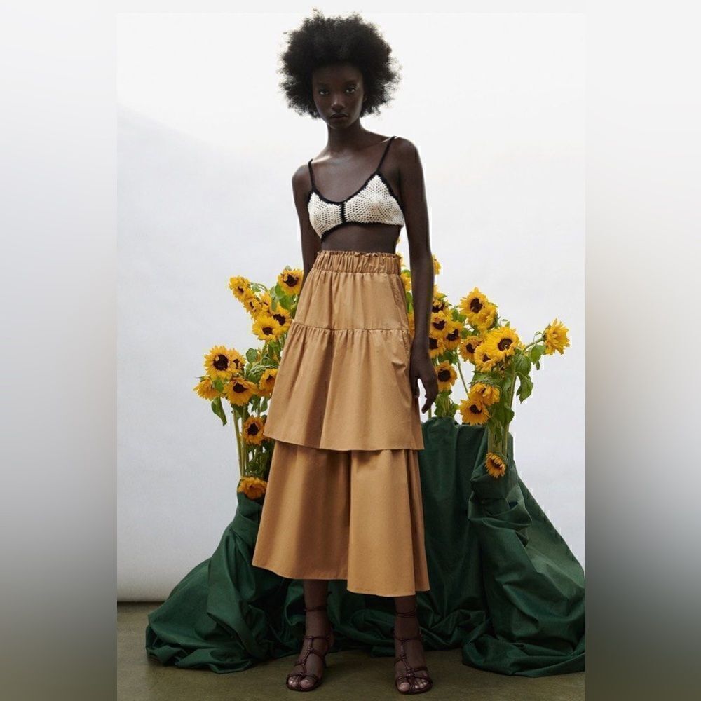 ZARA RUFFLED POPLIN MAXI SKIRT
